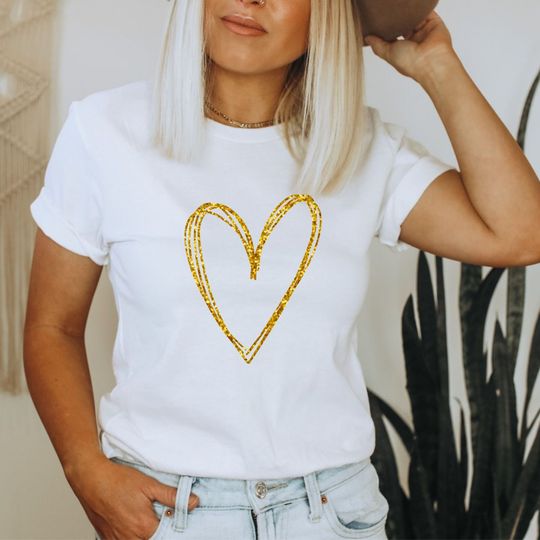 Discover Womens Glitter Heart Shirt, Gold Glitter Heart Tshirt, Rose Gold Glitter Heart Shirt, Silver Heart Tshirt