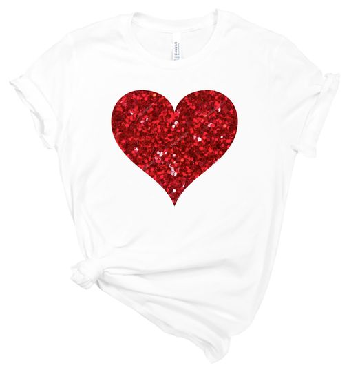 Discover Valentines Day Shirt - Glitter Heart Shirt- Womens Valentines Top - Valentines Gift Tee - Bling Valentines Tshirt