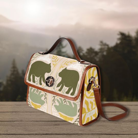 Discover Bear Cottagecore Retro Canvas Satchel Bag, forestcore crossed body hand bag