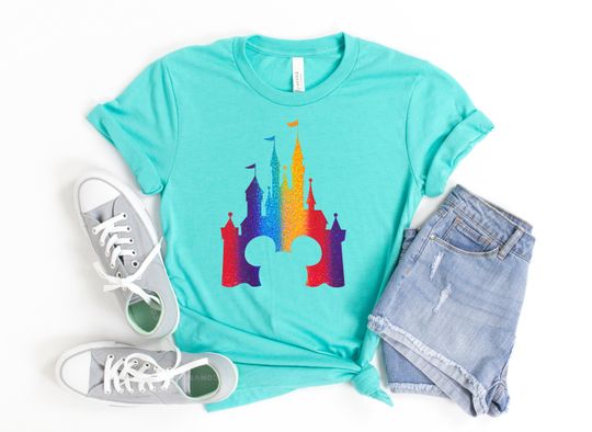 Discover Mickeyy mouse Disneyyy Castle T Shirt - Adult Unisex Shirt - Family Matching - Rainbow Glitter