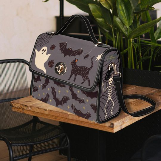 Discover Halloween Spooky Bats Canvas Satchel Bag, dark academia ghost purse