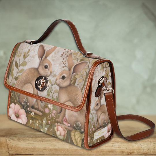 Discover Retro Wooland Rabbit Cottagecore Canvas Satchel Bag, Cute Top Handle Shoulder Bag