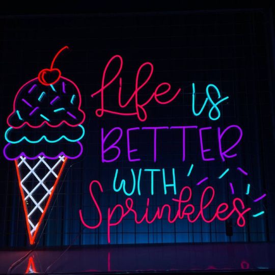 Discover Custom Life Is Better With Sprinkles Ice Cream Neon Sign, Ice Cream Cone Neon Light, Quote Name LED Light, Ice Cream LED Sign, Sprinkles Led