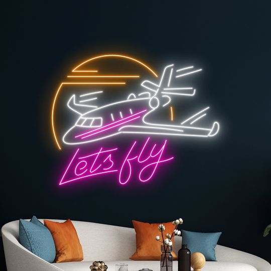 Discover Let's Fly Airplane Neon Sign, Airplane Led Sign, Airplane Wall Decor, Plane Led Light, Nursery Decor, Mode Neon Sign, Travel Agency Decor