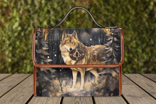 Discover Wolf Mystical Canvas Satchel Bag, witchy Top Handle Shoulder Bag