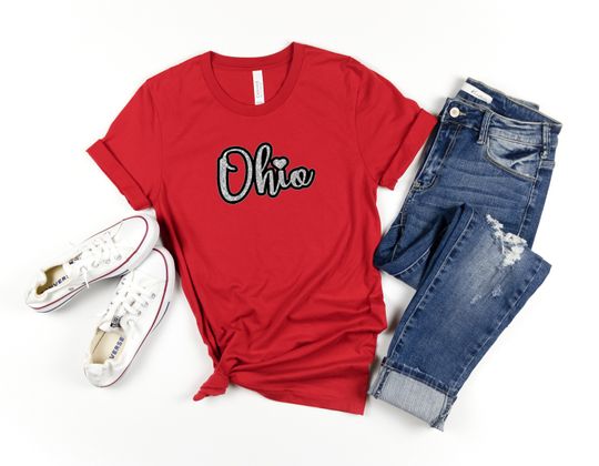 Discover Ohio Glitter Top / Ohio Bling Shirt / Cute Football Tees / Ohio Glitter Tees / Ohio Football Shirt