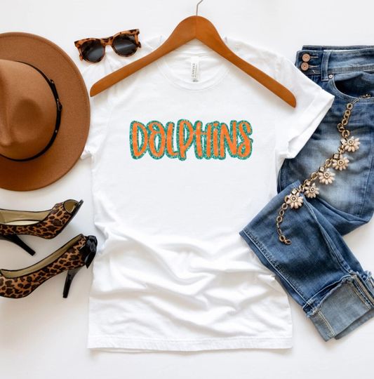 Discover Dolphins Glitter Shirt / Miami Glitter Top / Dolphins Gameday Tank / Miami Bling Shirt / Dolphins Glitter Tee