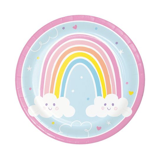 Discover SALE | Happy Rainbow Lunch Plates 9" 8ct | Rainbow Party Plates | Rainbow Baby Shower Plates | Rainbow Birthday Party | Paper Plates