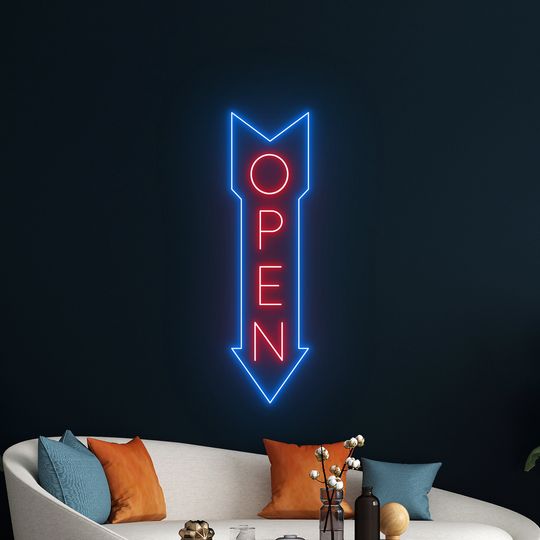 Discover Custom Open Direction Arrow Left Neon Sign, Open Arrow Led Sign, Arrow Open Led Light, Text Arrow Neon Light, Open Welcome Wall Art Decor