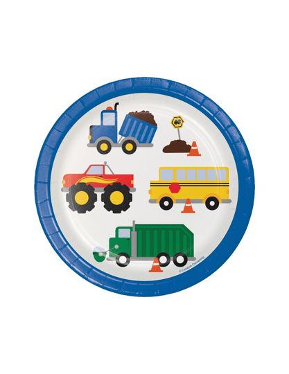 Discover 7" Transportation Party Plates - Transportation Birthday, Transportation Baby Shower, Planes Trains Automobiles Party, Traffic Jam Party