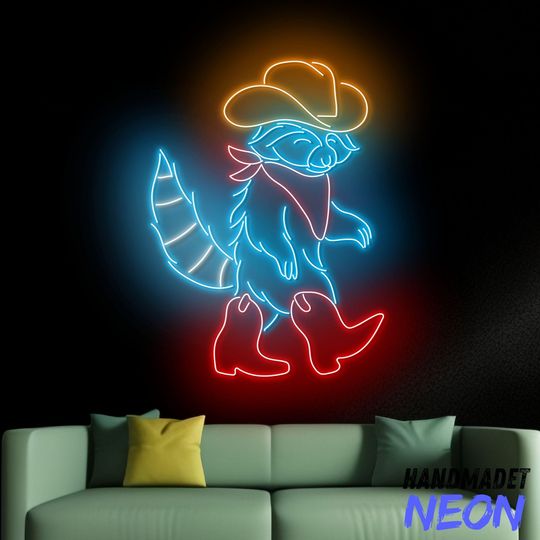 Discover Cowboy Raccoon Neon Sign, Raccoon Led Sign, Cowboy Led Light, Western Cowboy Neon Light, Cowboy Animal Wall Art, Raccoon House Wall Decor