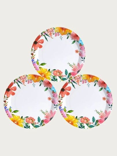 Discover Set of 10 colorful, elegant disposable paper plates. For parties, weddings, birthdays, special events. White paper plate with flower print.