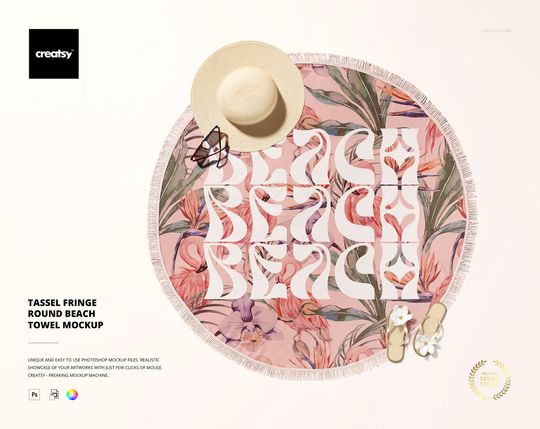 Discover Tassel Fringe Round Beach Towel Mockup