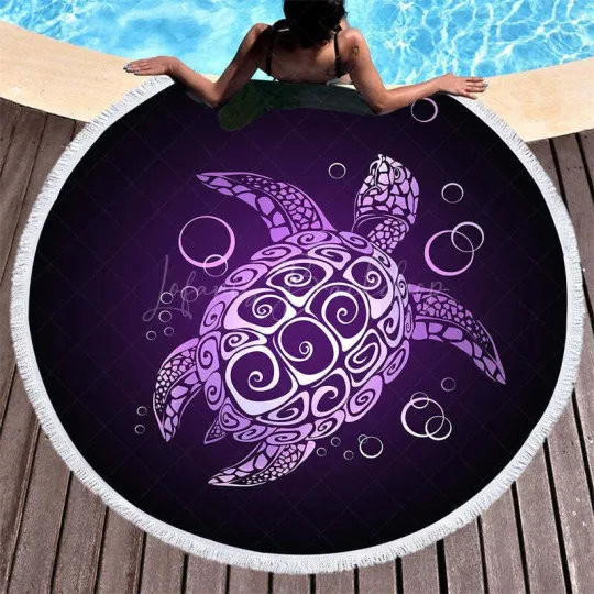 Discover Lofaris Mysterious Black Purple Turtle Round Beach Towel