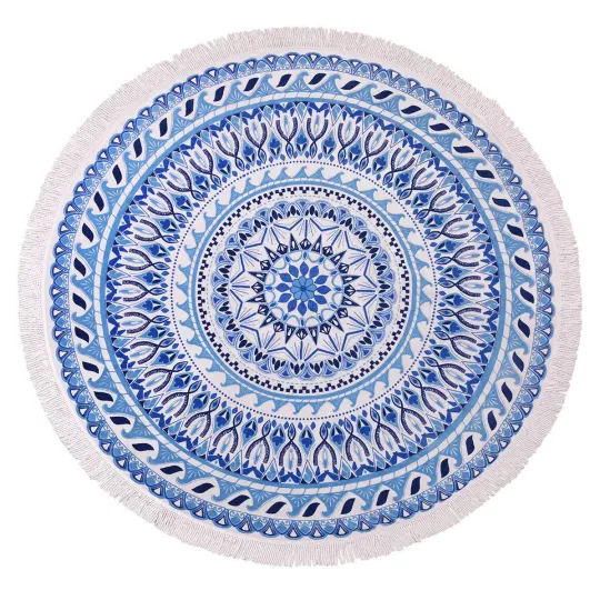 Discover Blue Cotton Terry Velour  Round Beach Towel
