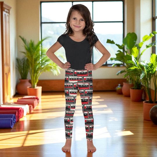 Discover Retro Cassette Tapes Print Kid's Leggings