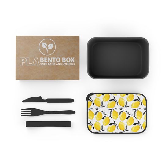 Discover Retro 60s LEMONS Bento Box Yellow Black White BIOPLASTIC Lunch Container