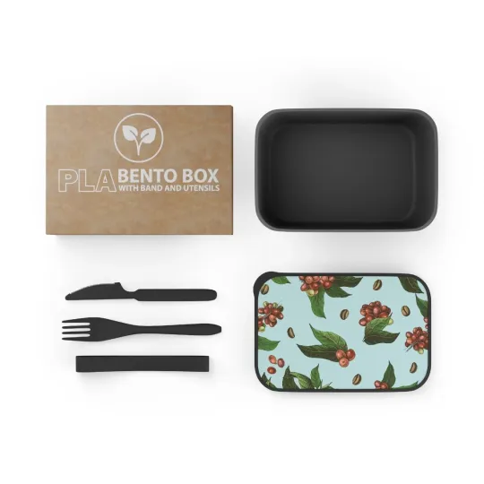 Discover Coffee Bean PLA Bento Box with Band and Utensils