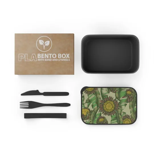 Discover Tropical PLA Bento Box with Band and Utensils