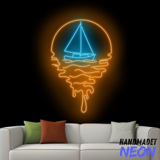 Discover Sunset Dripping Neon Sign, Sailboat Led Sign, Sunrise Neon Light, Sun And Boat Led Light, Sailboat Wall Art Light, Sun Home Wall Decor