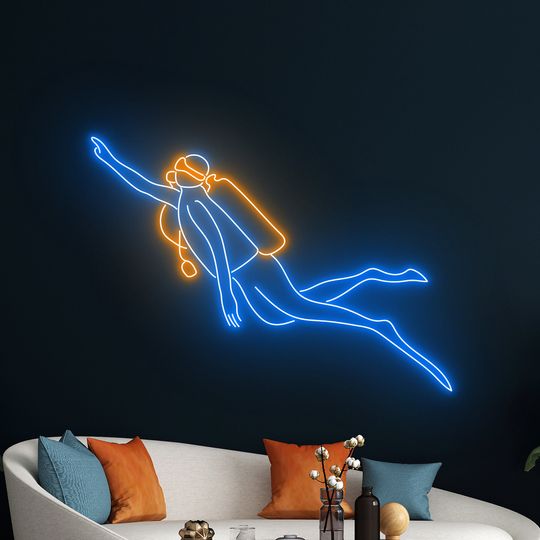 Discover Scuba Diver Neon Sign, Scuba Diver Neon Light, Diving Mask & Duck-legged Led Light, Beach Summer Party Decor, Diving Equipment Led Sign