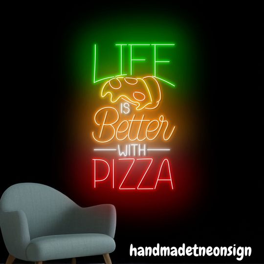 Discover Life Is Better With Pizza Neon Sign, Pizza Led Sign, Pizza Neon Light, Pizza Led Light, Food Store Wall Art, Pizza Restaurant Wall Decor