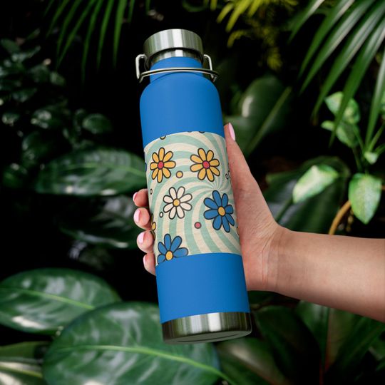 Discover Green Swirl Copper Vacuum Insulated Bottle, 22oz Boho, Retro Style