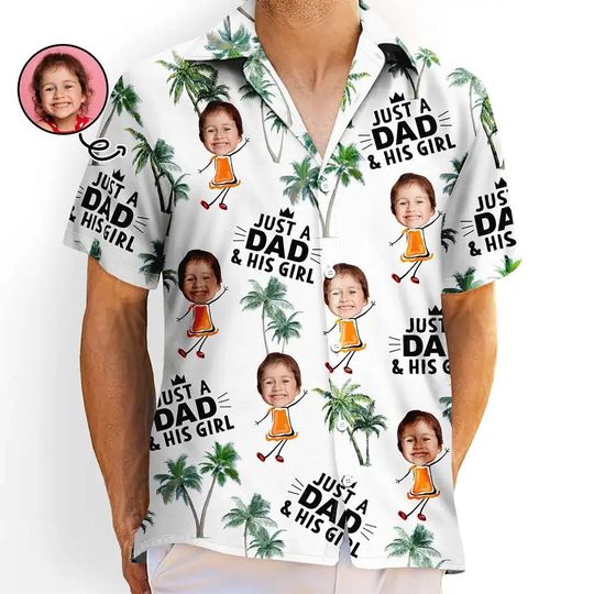 Discover Custom Photo Just A Dad And His Girl Personalized Custom Hawaiian Shirt, Custom Face Shirts Summer Gifts Anniversary/Birthday/Vacation Gifts