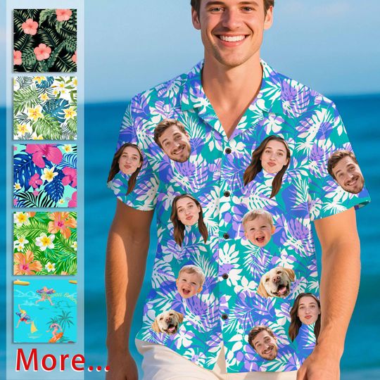 Discover Personalized Face Hawaiian Shirt for Men Women,Custom Hawaiian Vibes for Summer Fun,All Over Print Hawaiian Shirt for Men,Summer Gifts