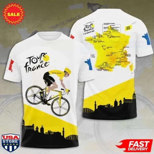Discover Tour De France 2025 Racing All Over Print 3D T-Shirt Full Size S-5XL