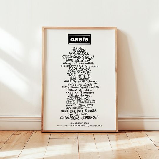 Discover Oasis 2025 Edinburgh Setlist Poster, Scottish Gas Murrayfield, Oasis print, Oasis Poster