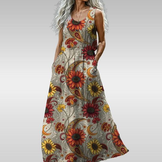 Discover Beautiful Sunflower Womens Sleeveless Maxi Dress