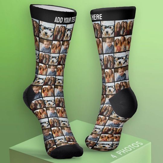 Discover Create a Custom 4 Photo Collage with Text on Top Socks