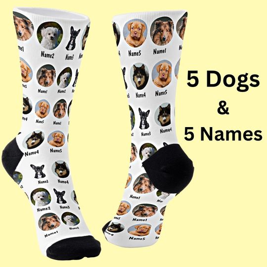 Discover 5 Dogs, 5 Names, Dog Photo - Personalized White  Socks