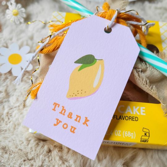 Discover Pink and Yellow Lemon Double Sided Thank You Gift Tags
