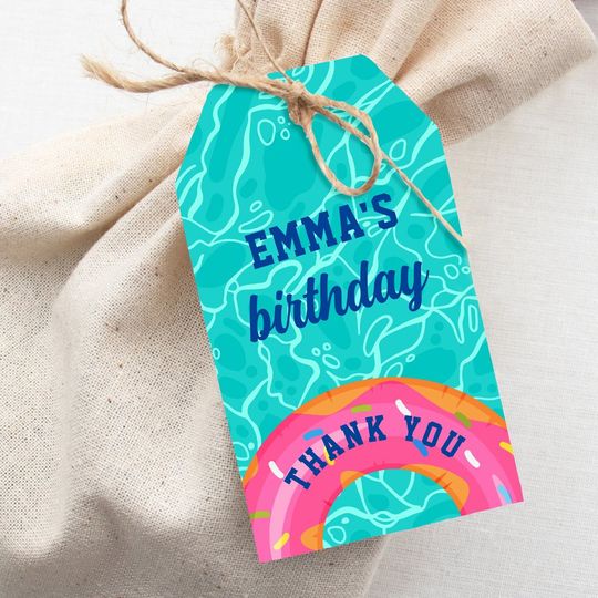 Discover Cute Pink Donut Inner Tube Pool Party Birthday Gift Tags