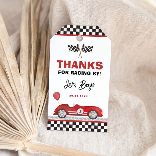 Discover Retro Red Race Car Fast One Boy Birthday Favors Gift Tags