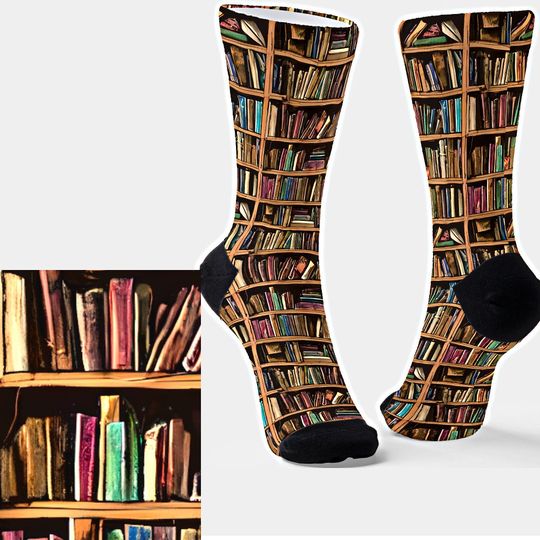 Discover Old Books on Shelves Socks