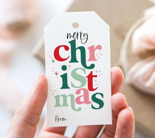 Discover Merry Christmas Tag, Printable Merry Christmas Favor Tags, Colorful Modern Christmas Holiday Party Hostess Gift Tag