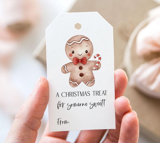 Discover A Christmas Treat For Someone Sweet Tag, Printable Merry Christmas Favor Tags, Gingerbread Man Candy Cane Christmas Holiday Party Gift Tag
