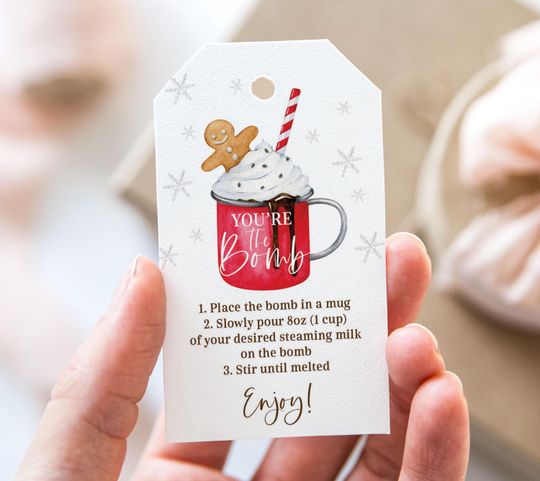 Discover Hot Chocolate Bomb Tag, Hot Cocoa Bomb Instructions, Printable Merry Christmas Favor Tags, You're The Bomb Christmas Holiday Party Gift Tag