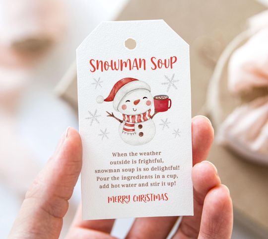 Discover Snowman Soup Hot Chocolate Tag, Hot Cocoa Bomb Instructions, Printable Merry Christmas Favor Tags, Christmas Holiday Party Gift Tag