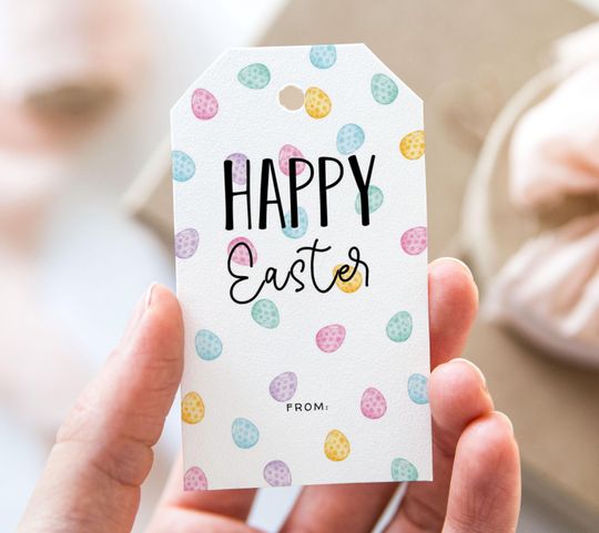 Discover Happy Easter Eggs Tag, Printable Happy Easter Favor Tags, Easter Egg Gift Tag