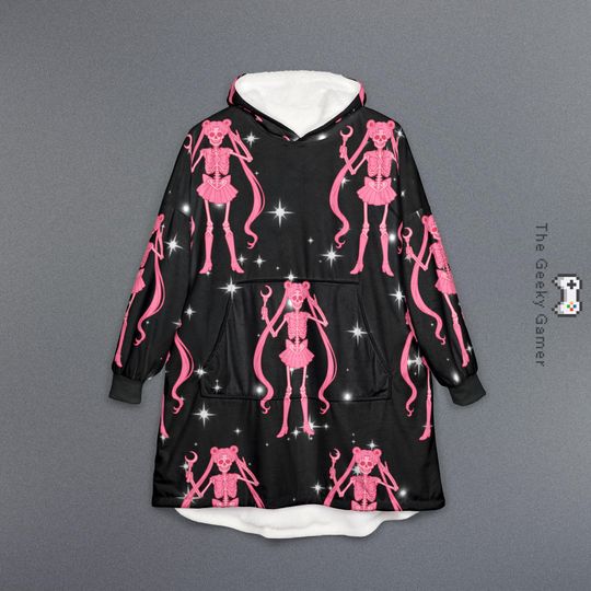 Discover Anime Unisex Hooded Blanket | Pink Skeleton Hoodie
