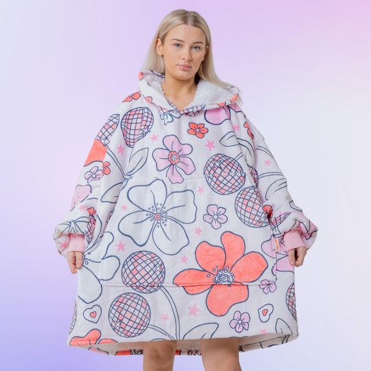 Discover Cherry Flowers Retro Hoodie Blanket Oversized Thick Sherpa Hoodie