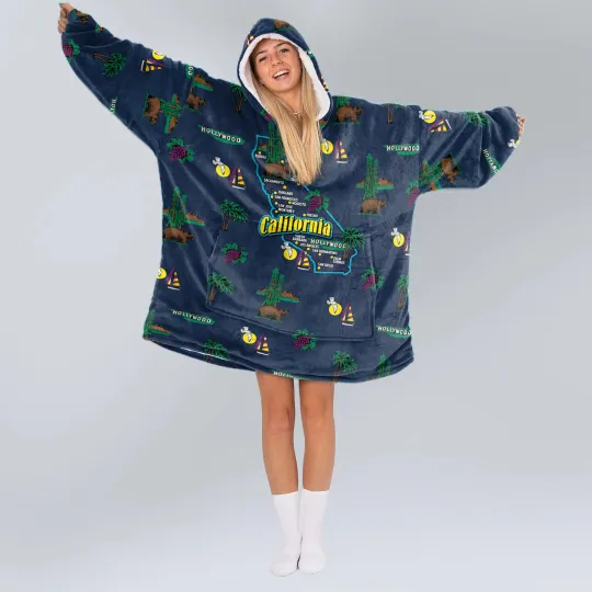 Discover California USA Oversized Blanket Hoodie Sherpa Fleece