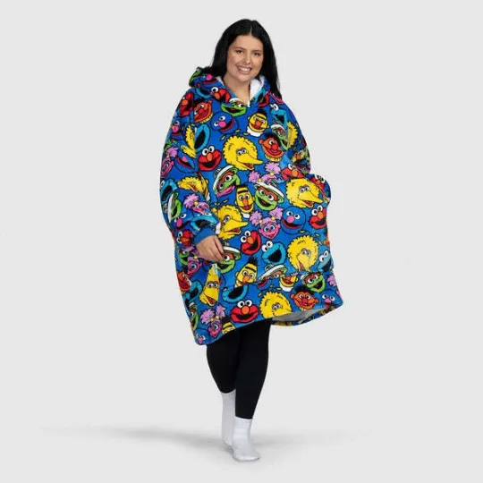 Discover Sesame Street Characters Blanket Hoodie, Custom Sesame Oversize Blanket Hoodie