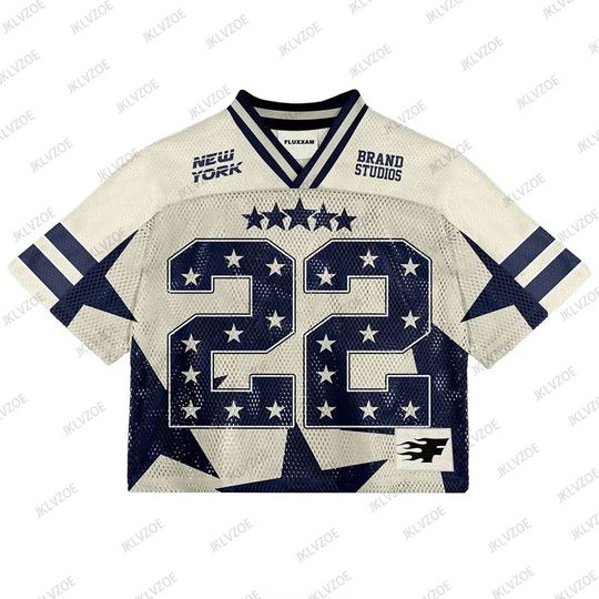 Discover 2024 Summer New Women's Oversize Street Hip Hop Crop Top Mesh Baseball Jersey