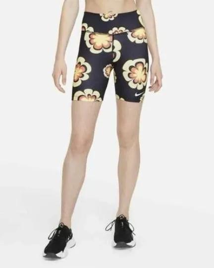 Discover NWT$60 Nike One Women's 7" Tight Fit Biker Shorts Black Flower Size S DJ5355