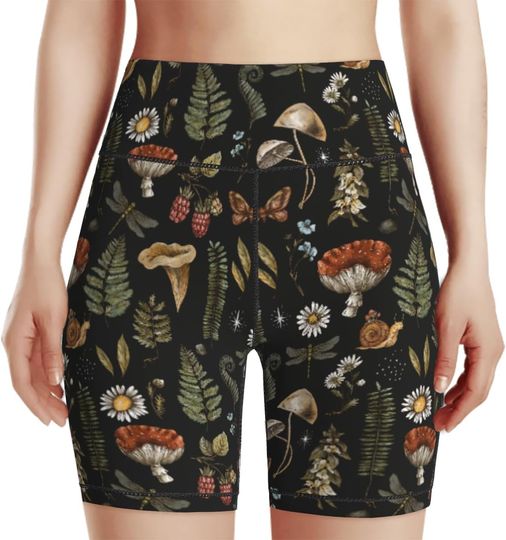 Discover Tropical Leave Flower Butterfly Women's High Waist Yoga Shorts Biker Shorts Workout Athletic Running Hiking Gym